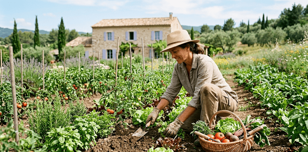 femme qui ramasse des légumes