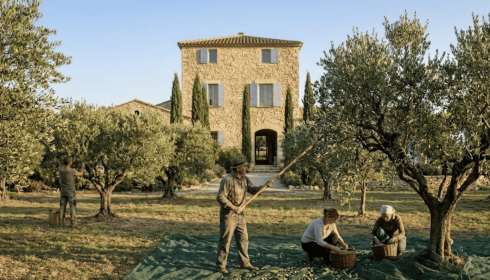 homme qui récolte les olives